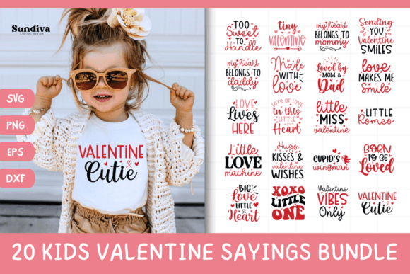 20 Kids Valentine s Day Quote SVG Bundle for Graphics and Crafts