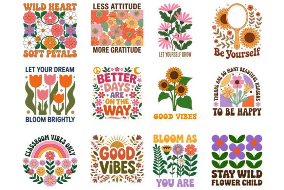 Floral Quote SVG Bundle, Retro Flower Qu for Graphics and Crafts